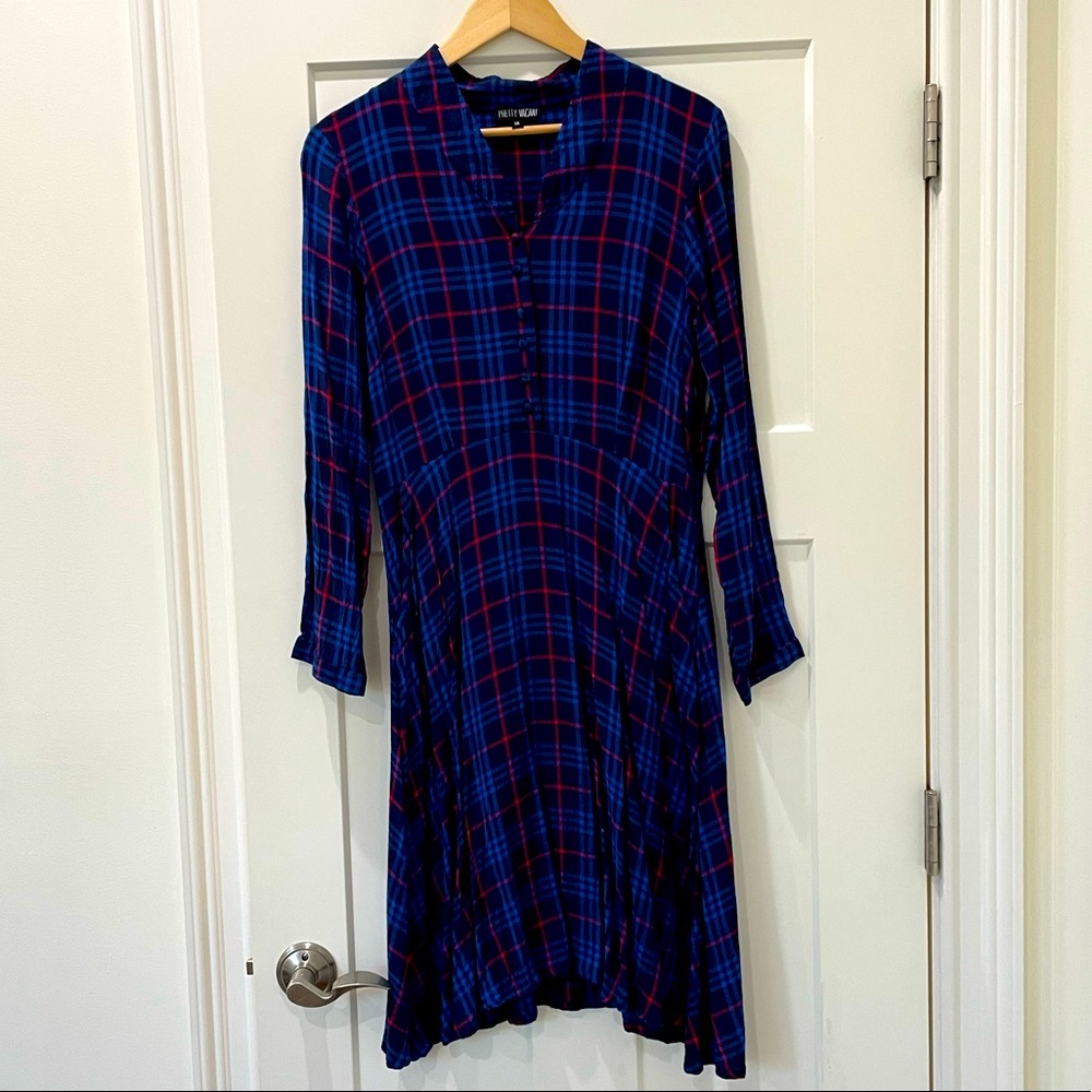Pretty Vacant Blue Plaid Long Sleeve Dress with Pockets